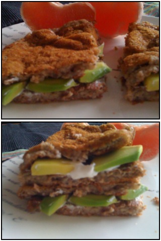 my Dukan inspired bred in a yummy cream cheese and avocado sandwich