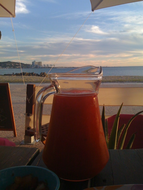 With this view and delicious Strawberry Margarita, one can easely be spoiled - At La Siesta, Lisbon